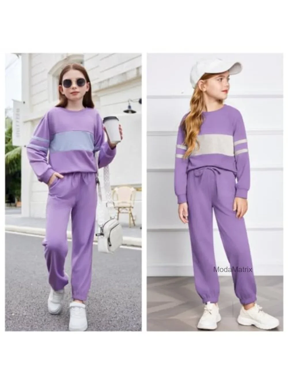 Girls 2-Piece Long Sleeve Sweatsuit Set with Pocket